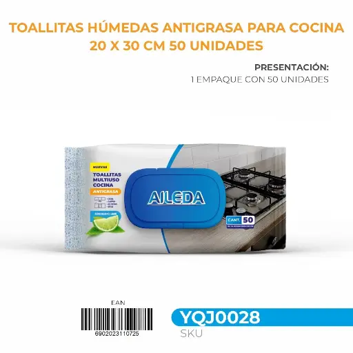 Toalla Humeda Antigrasa Aileda Cocina 20 x 30 cm 50 un.